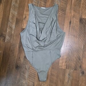Free People Intimately Bodysuit Womens Sage Green Cowl Neck Thong Size Small